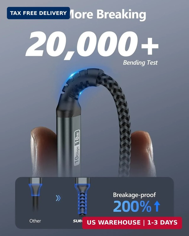 SUNGUY 10Gbps USB C 3.1 Gen 2 Cable, 4FT USB A to USB C 3A Fast Charging & Data gallery