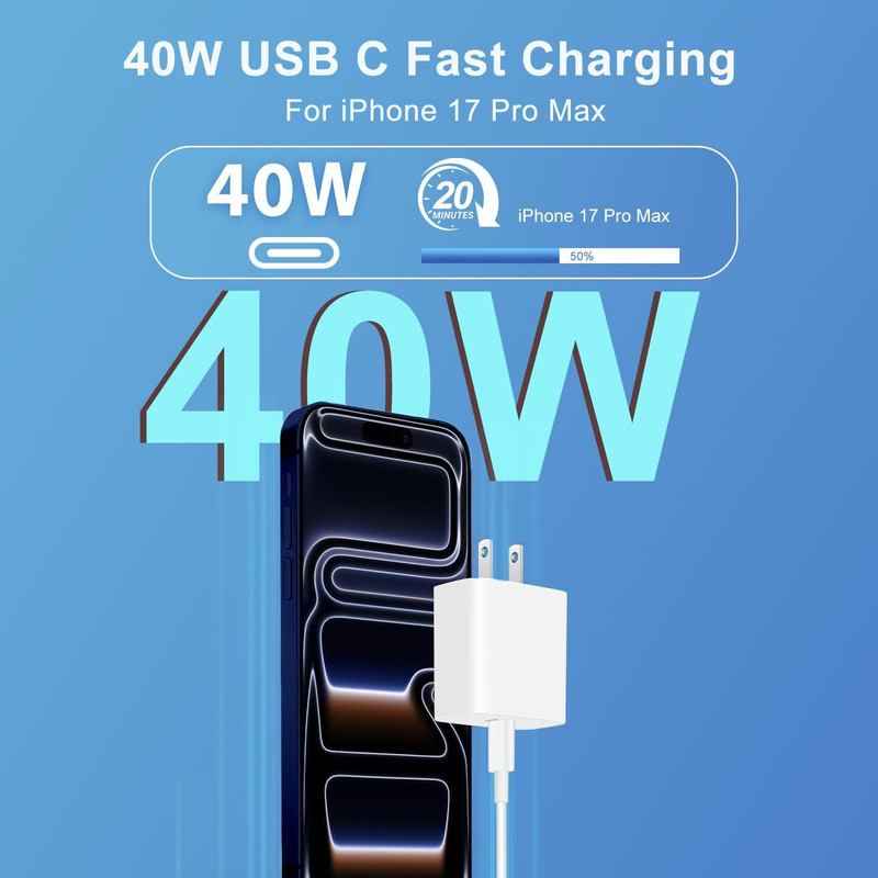 40W USB C Charger for Apple Iphone 17/16/15, 2Pack 6FT USB C to C Cord Cable&Iph gallery
