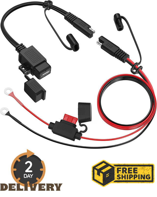 Waterproof Motorcycle SAE to USB Adapter 2.1A USB Charger Cable for Phone GPS