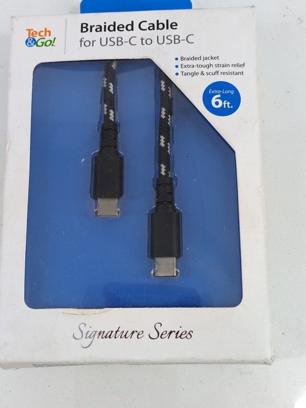 6 ft. USB-C to USB-C Black Braided Phone Charging Cable Reversible Extra Long gallery