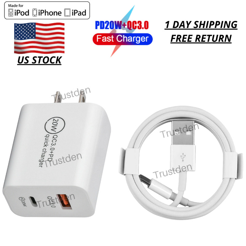 For iPhone 13 12 11 Charging Cable USB C PD 20W Fast Charger Power Adapter Block