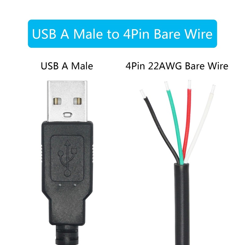4 PCS Short USB A Male To 4 Pin Bare Wire 11 Inch 22AWG 5V 3A Pigtail Cable gallery