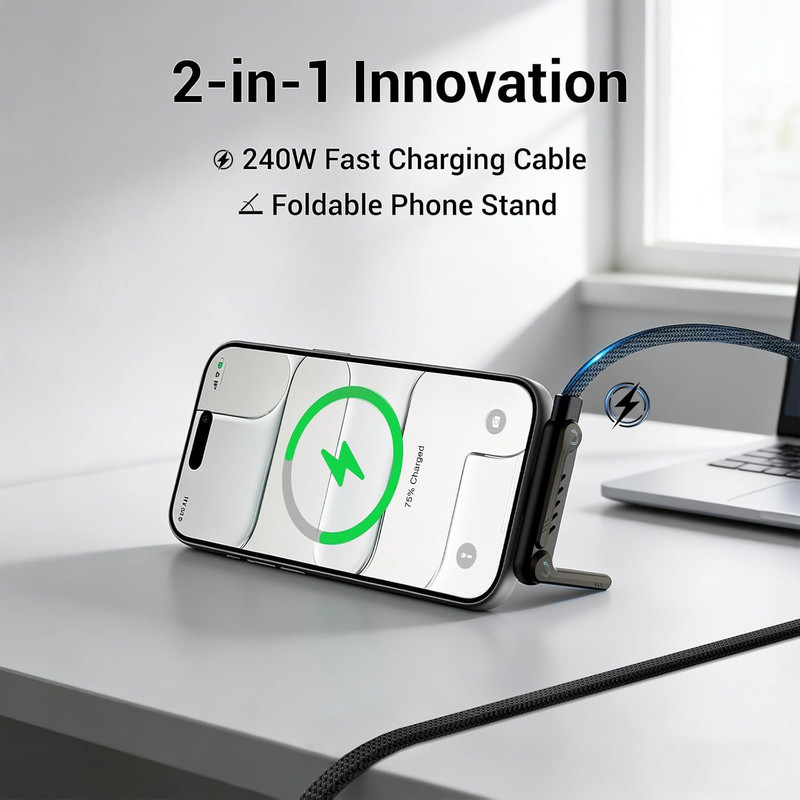 2-In-1 Invisible Stand Fast Charging Cable 240W Type-C Braided Fast Charging Cab gallery