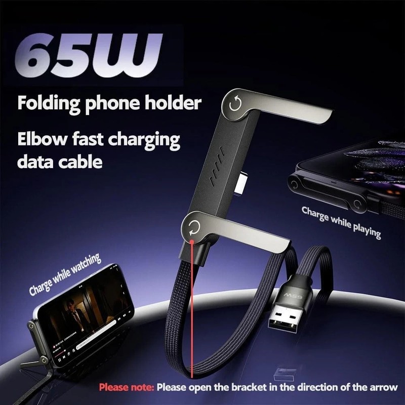30W USB-C to 8-PIN Fast Charge Cable 2-in-1 Folding iPhone Stand PD Data Cord gallery