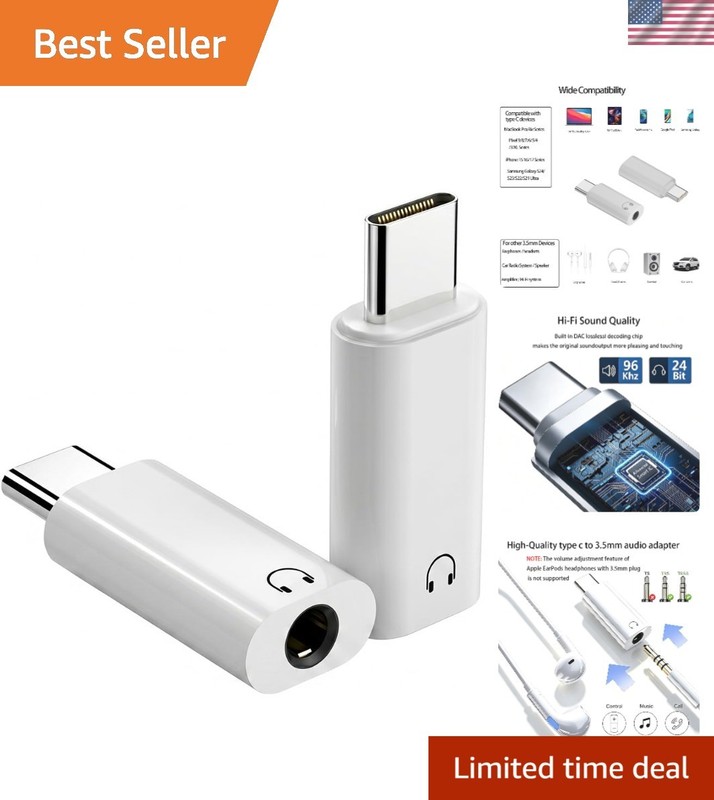 High-Quality USB C to 3.5mm Adapter – 2-Pack with DAC Chip for Superior Audio