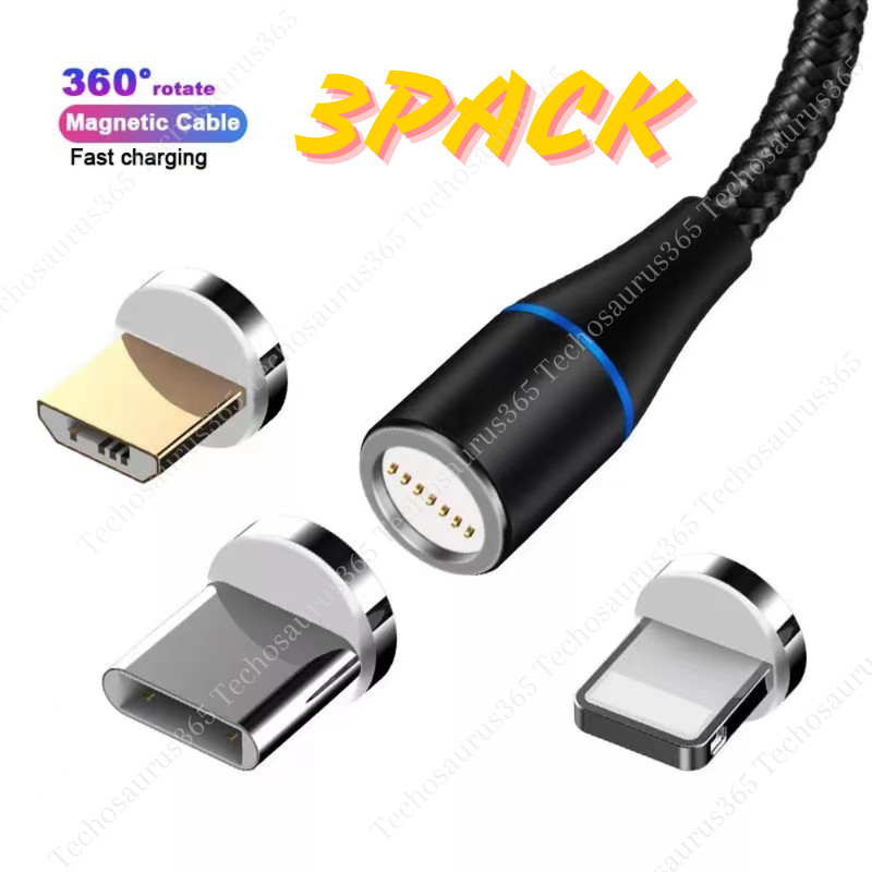 3 PACK Magnetic Phone Charger Fast Charging Cable For Micro USB/Type C/ iPhone