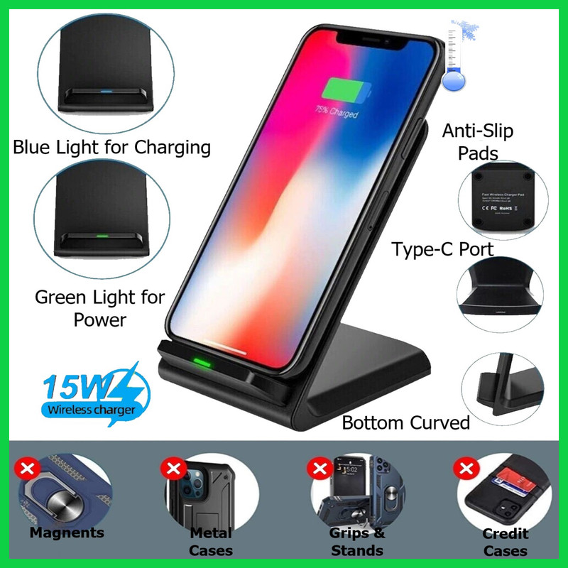 5 Pack Fast Charger Wireless Stand Dock Cradle for Samsung iPhone Android Phone gallery