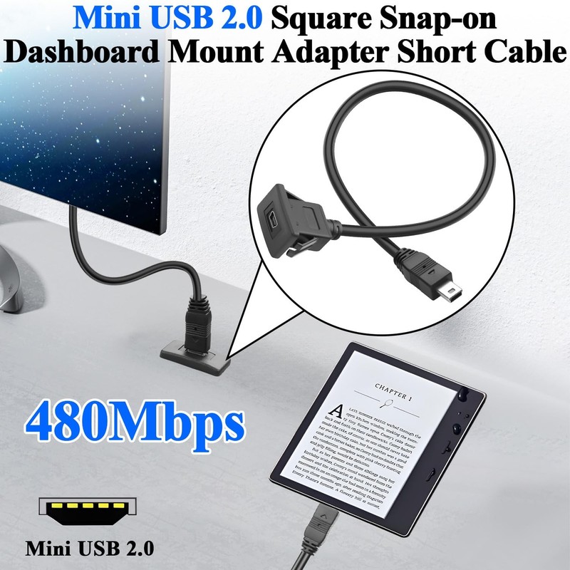 Mini USB Square Snap Mount Connector Short Cable Male To Female 30cm/11.8in gallery