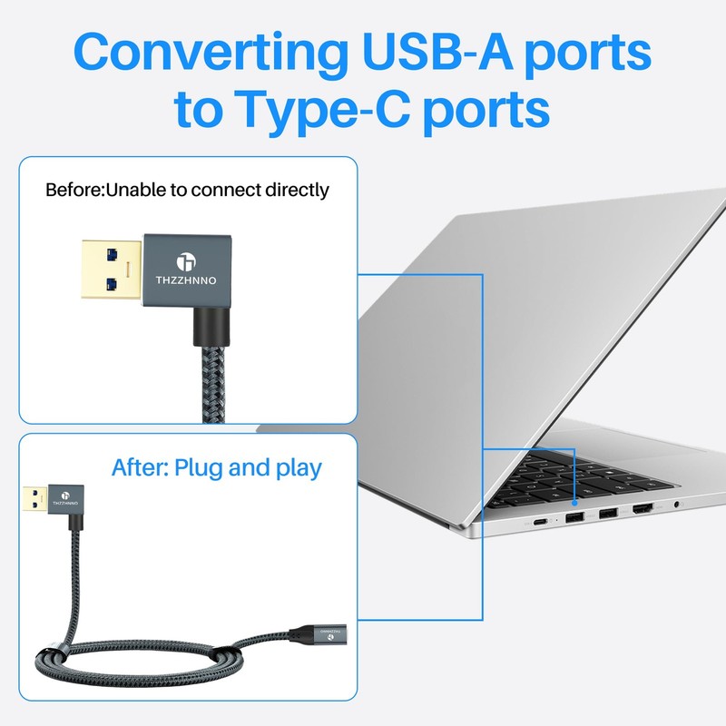 Left Angle USB To USB C Extension Cable 1.6FT 10Gbps 90 Degree HighSpeed gallery