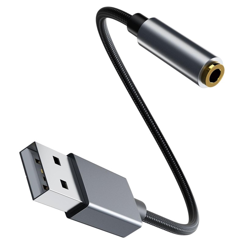 USB to Headphone AUX Adapter Built-In Chip 2 in 1 Usb-A to 3.5mm Converter USB