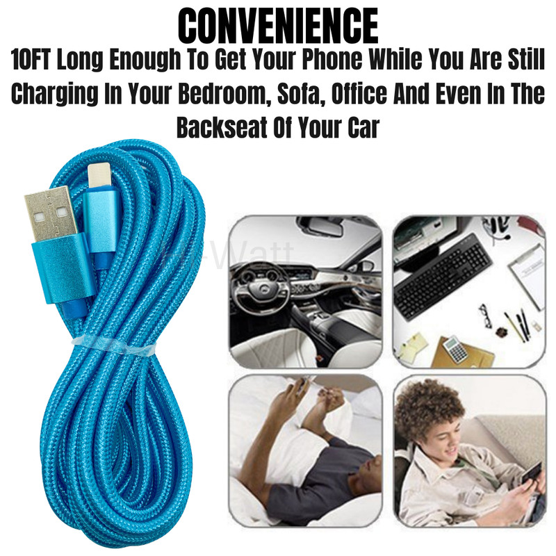 For iPhone 14 13 12 11 XR 8 USB Charger Data Cable 10Ft Heavy Duty Charging Cord gallery