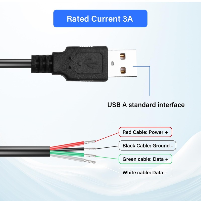 30cm USB DIY Pigtail Cable 22AWG 5V 3A Male Plug 4 Pin Extension Data 2 Pack gallery
