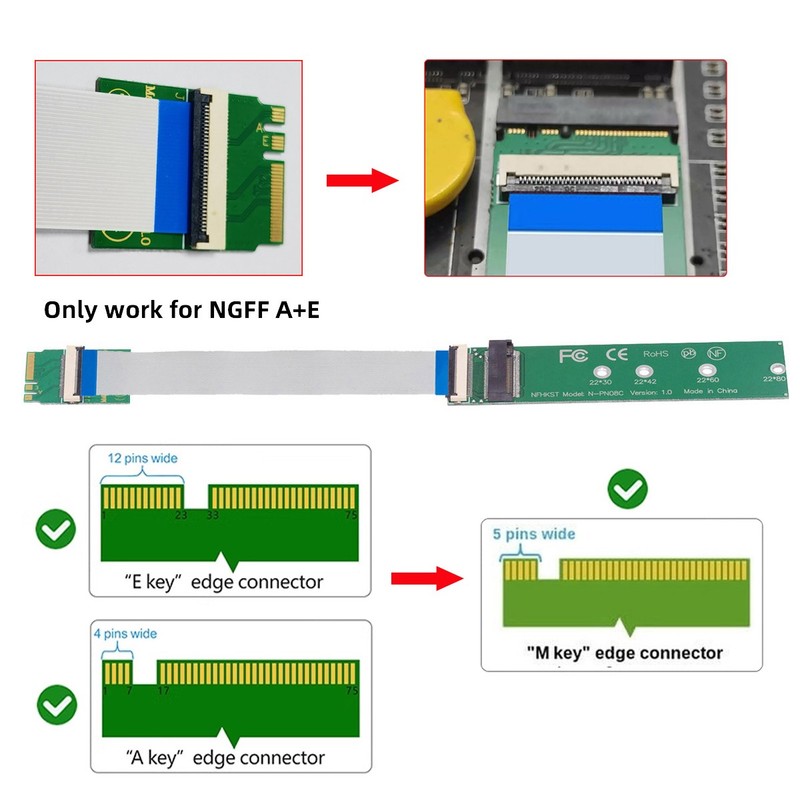 Chenyang NGFF A+E-Key Male to NVME M-key Female Extension Cable for SSD 2230 gallery