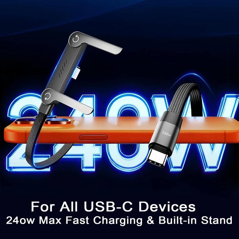 240W PD Fast Charging Wire Type C To USB Type C Cable With Foldable Phone Holder gallery