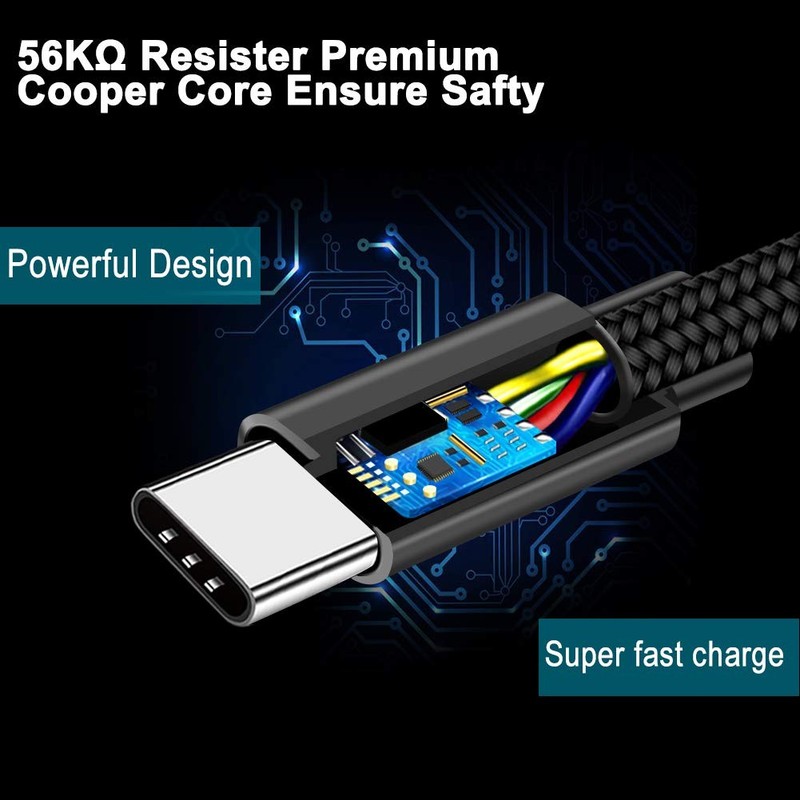 Short USB C Cable 1.5FT 3 Pack Type C Charger Braided 1.5 feet, Black gallery