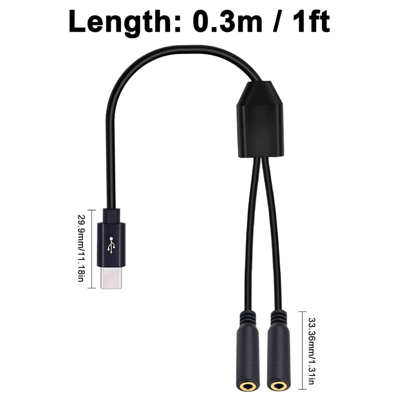 USB C to 3.5mm Dual Headphone Adapter - High Fidelity Audio Splitter 30cm gallery
