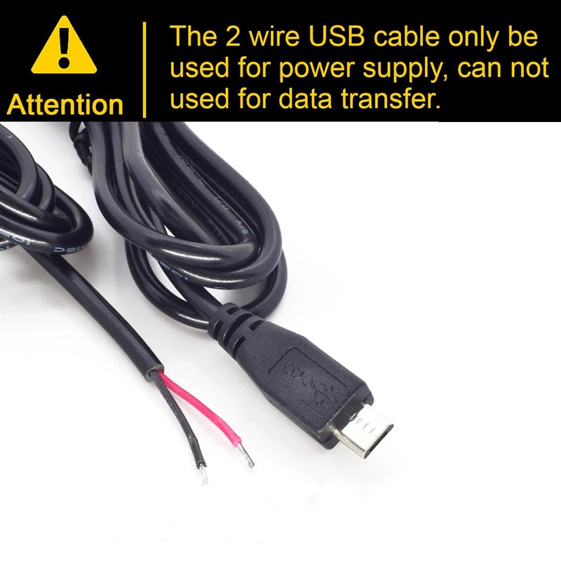 22AWG Micro USB Pigtail 2 Wire Power Cable 1M 5V 3A 2 Pin Bare Wire DIY Cord gallery