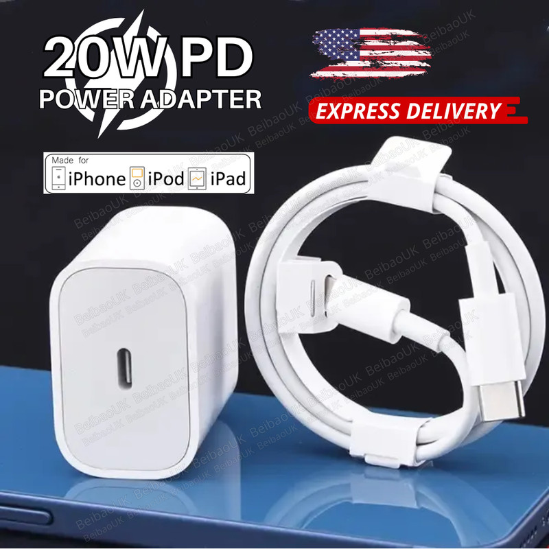 For iPhone 15 14 13 X 20W Fast Charger Block USB Type C Wall Power Adapter Cable
