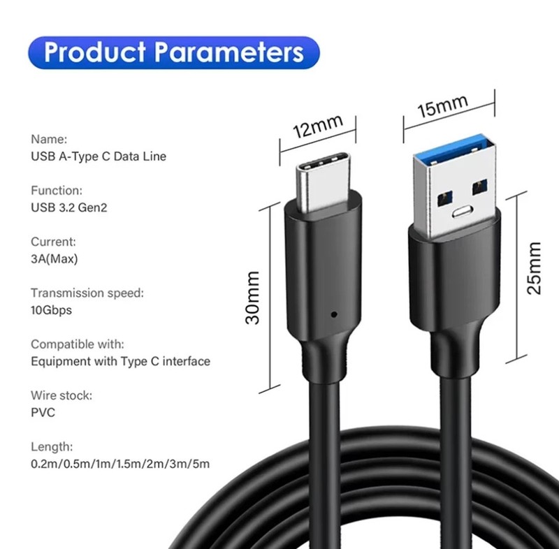USB 3.2 10Gbps Type C Cable USB A to Type-C 3.2 Gen2 Cable Data Transfer USB C