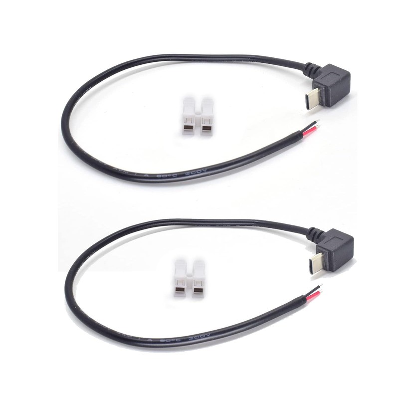 USB C Pigtail Cable 2 PCS 1ft Up/Down Angle 2-Pin Bare Wire with Connector