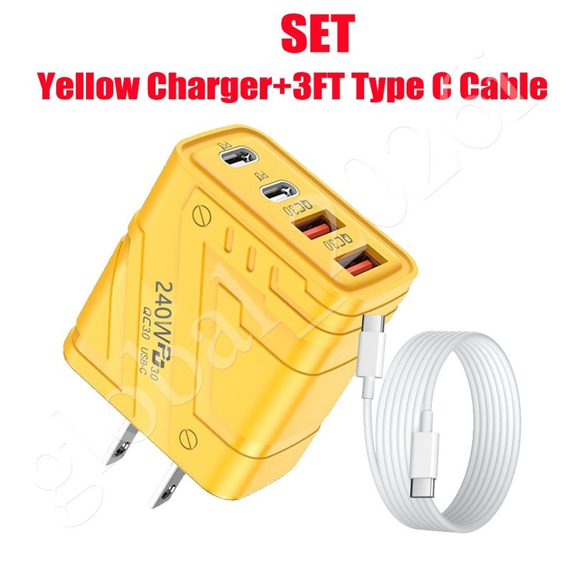 240W Fast Wall Charger 4 Port Adapter & Cable For iPhone 17 16e 15 Pro Max 14 13