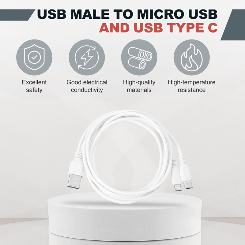 2 Pcs Multi USB A to Micro USB and USB Type C 2 in 1 Splitter 39 Inch, White gallery