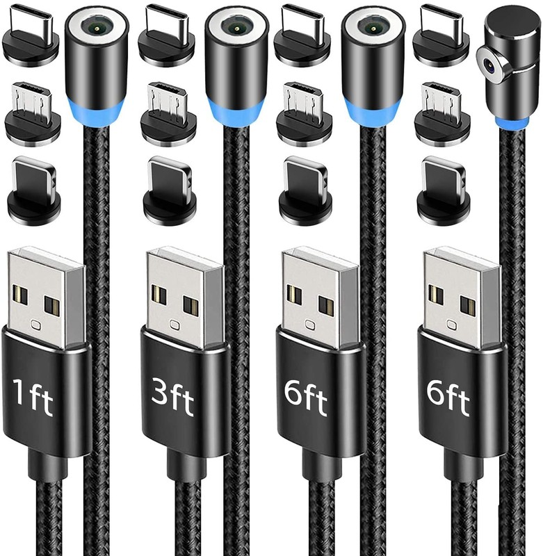 Magnetic Charging Cable 4-Pack [1ft/3ft/6ft/6ft], 360° Rotating Magnetic Char…