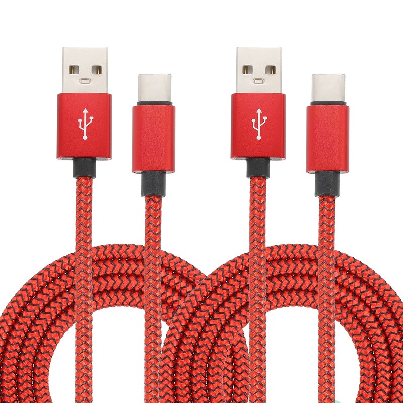 6.56ft USB Type C Charger Cable 2pcs 2.4A Type-C Braided Charging Data Cord Red