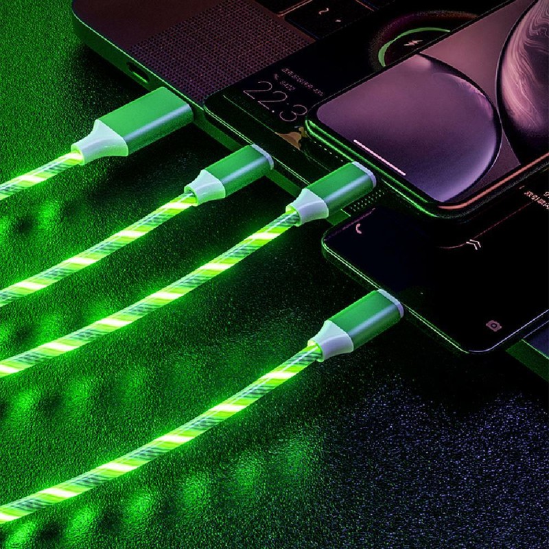 LED Flowing Light Up USB Charge Cable For iPhone /Android / Type C Charging Cord