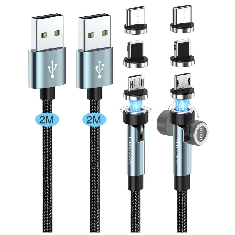 Rotating 540 Magnetic Cable, 3A Fast Charge, Nylon-Braided