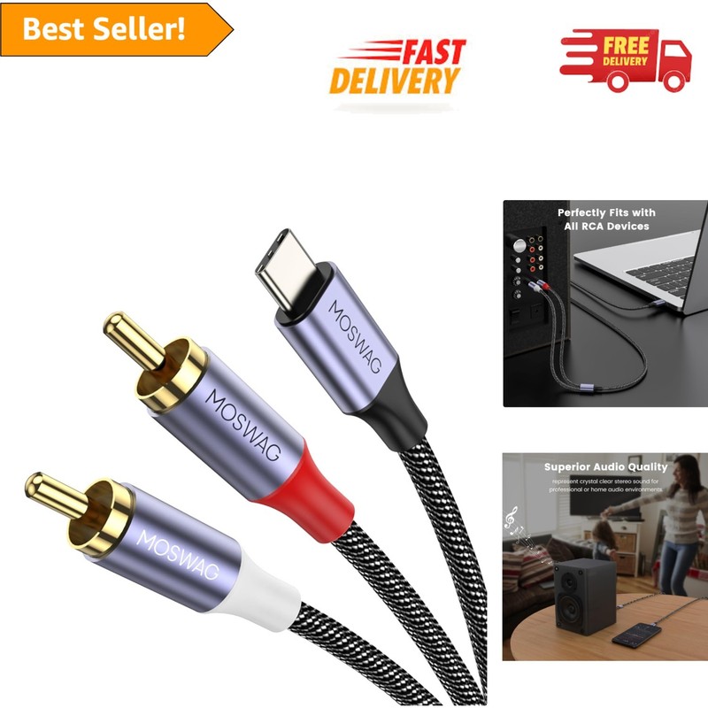 Bi-Directional USB C to RCA Audio Y Splitter Cable 6.6FT with DAC Chip