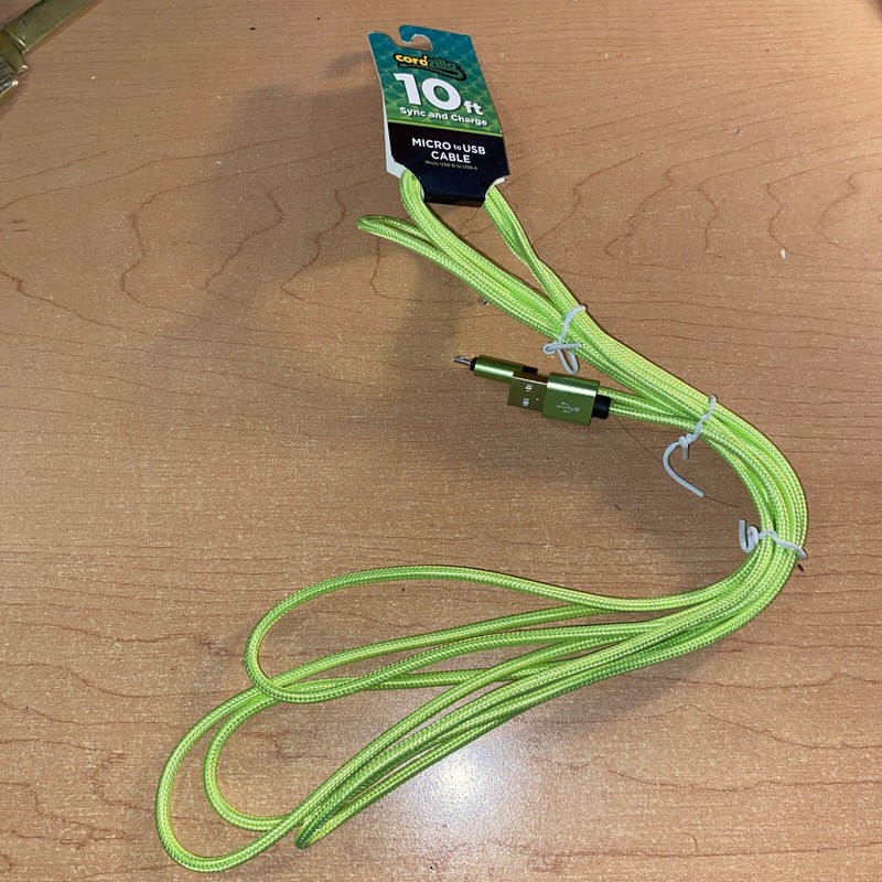 Sync & Charge Micro To USB 10 Foot Long Braided Green Cable Cordzilla
