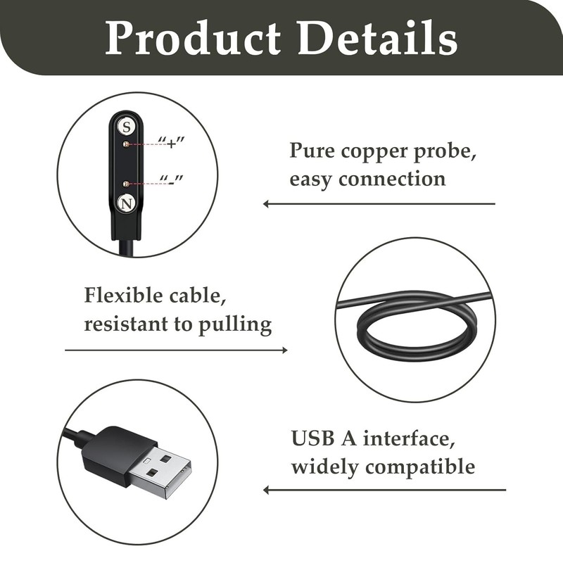 2 Pack USB Magnetic Charger Cable Compatible with da fit Smartwatch, 3.3ft Re... gallery