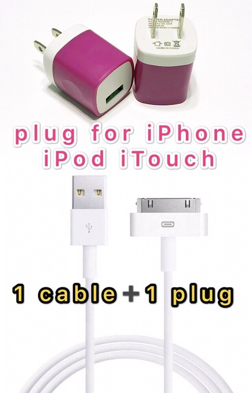 USB Charger Cable +Color Wall Plug Charger for For iPhone 4 4G 4S 3GS iPod Nano gallery