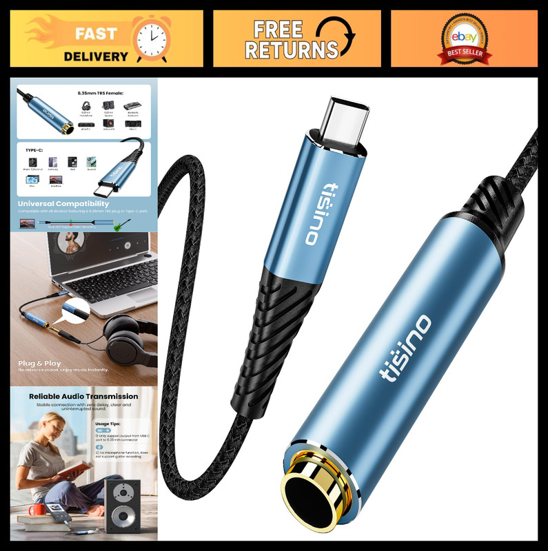 USB C to 1/4″ Headphone Adapter 20cm, 384kHz/32bit TRS Stereo Jack Cable for Sma