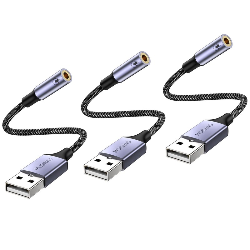 USB to 3.5mm Audio Adapter, TRRS Aux Cable for PC, PS4, PS5 - 3 Pack, 20cm Nylon gallery
