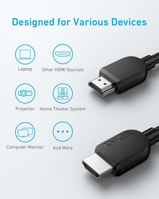 Anker HDMI Cable 8K@60Hz, Ultra HD 4K@120Hz HDMI Cord,48 Gbps Certified gallery