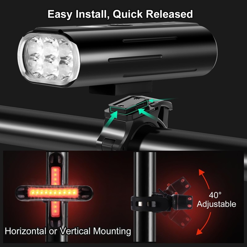 Super Bright 6 LED Bike Lights for Night Riding, 6400mAh USB Rechargeable Bic... gallery
