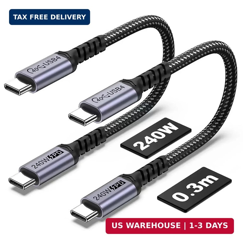 1FT USB 4 Cable 2 Packs, 240W USB C to USB C Cable, 40Gbps High Speed Data Trans