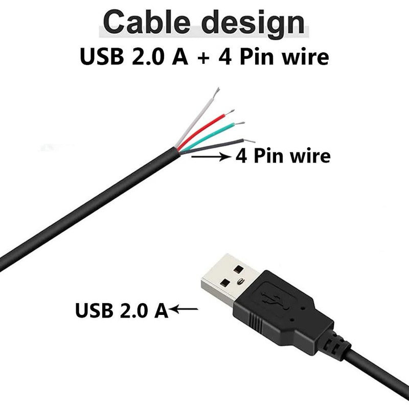 5 PCS 3Ft 28AWG USB 2.0 Male 4Pin Pigtail Data Cable 2A 5V Bare Wire Extension gallery