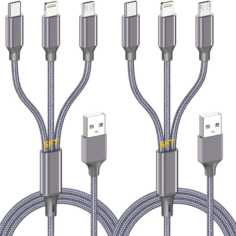 Multi Charging Cable (6ft 2Pack),3 in 1 USB Charging Cable for Multiple Devices,