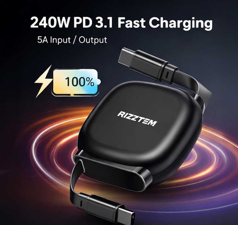 240W USB C to USB C Retractable Cable (3.3ft/1m), PD 3.1 5A Fast Charging, 48... gallery