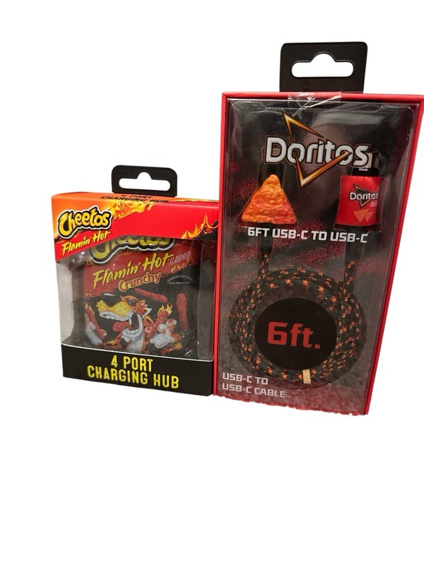 Doritos 4 Port Charging Hub Flaming Hot Cheetos 4ft USB-C to USB-C Cable Bundle