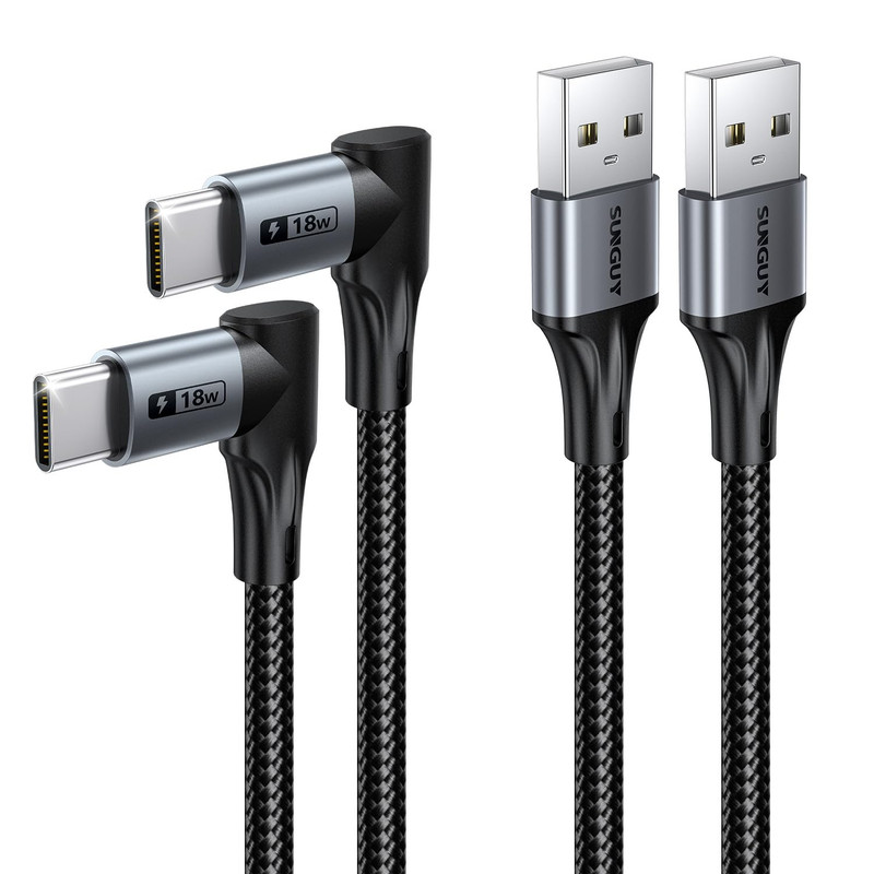Right Angle USB C Cable, [2-Pack, 1FT] Short 90 Degree USB-A to USB-C Fast Charg