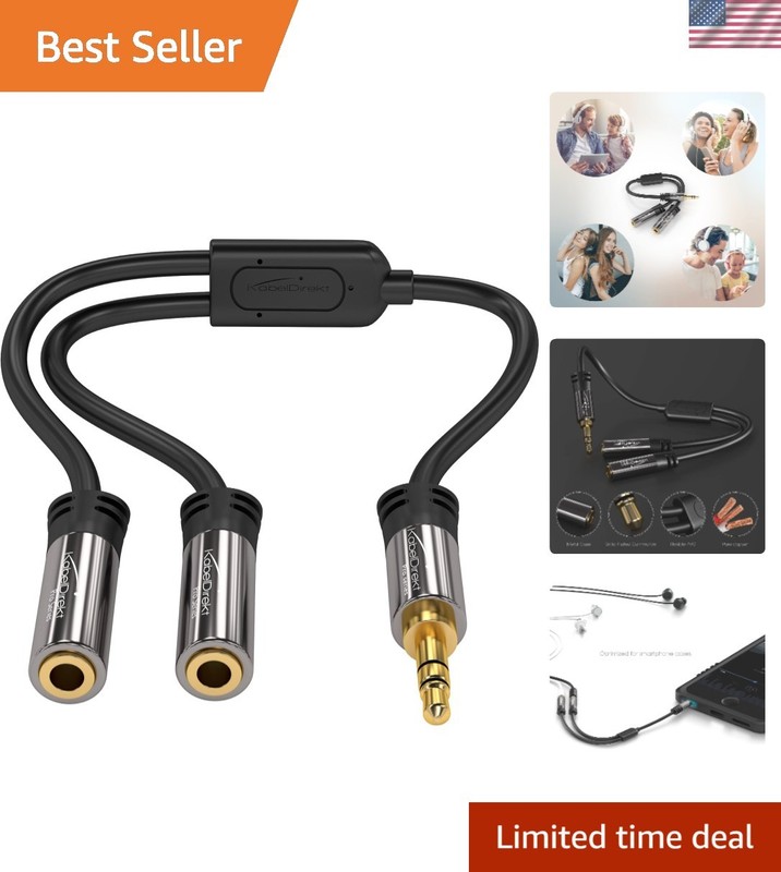 High-Quality 3.5mm AUX Splitter - Lightweight Dual Headphone Adapter in Black