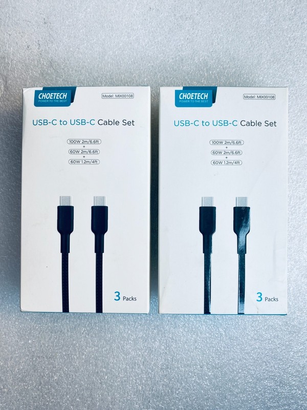 Lot Of 2 – Open Box Choetech USB-C To USB-C (2) 100W & (2) 60W 6.6’ & (2) 60W 4’