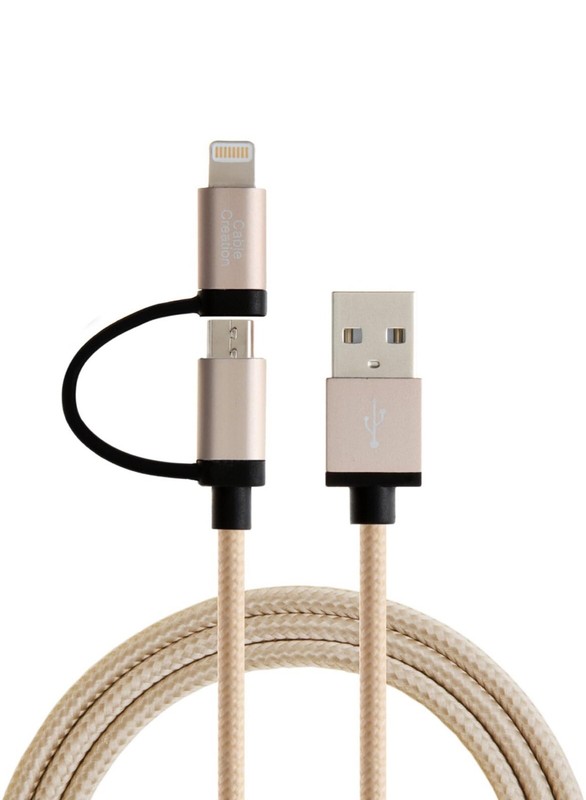 CableCreation 2-in-1 For Apple & Android Micro USB 4ft Braided Cable, Gold Color