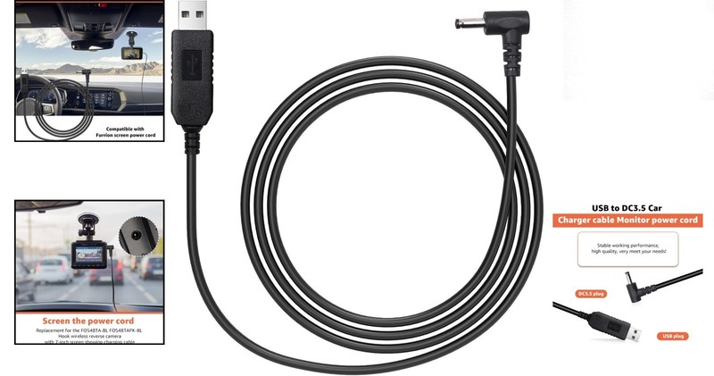 Furrion-Compatible 6.56ft USB to DC Car Charger Cable for Monitors & Cameras gallery