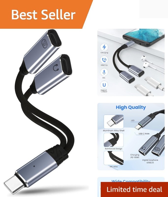 USB C Splitter 1 in 2 Out USB-C Headphone and Charging Adapter, Type-C PD 100…