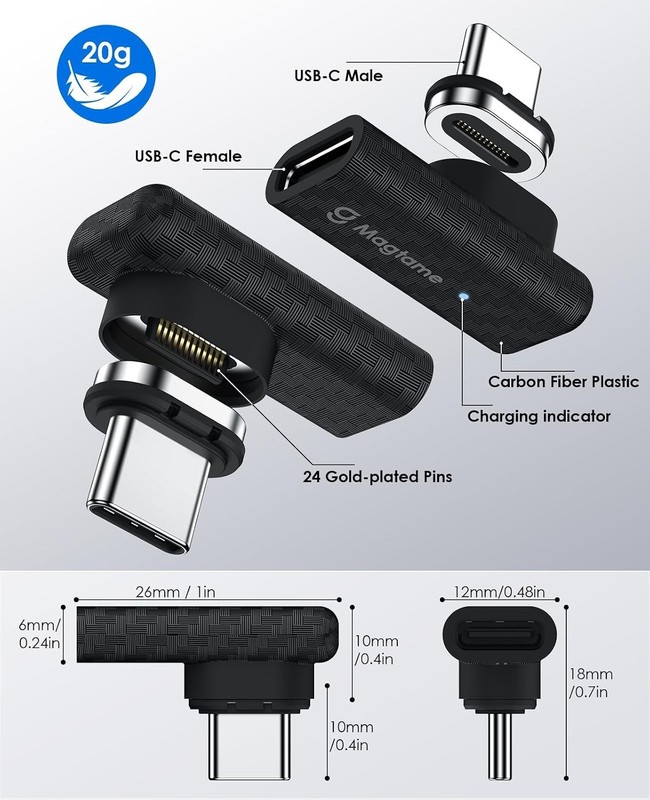 2Pack 240W Magnetic USB C Right Angle Adapter, 40Gbps Type C Extender 24Pin | 90 gallery